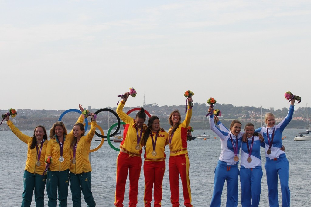 The Womens March Race Medal presentation ceremony - Spain won the Gold medal, Australian, the Silver and Finland the Bronze © Richard Gladwell www.photosport.co.nz